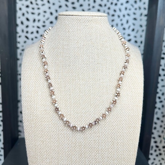 Vintage Flower and Cats Eye Beaded 17” Necklace - Picture 2 of 4